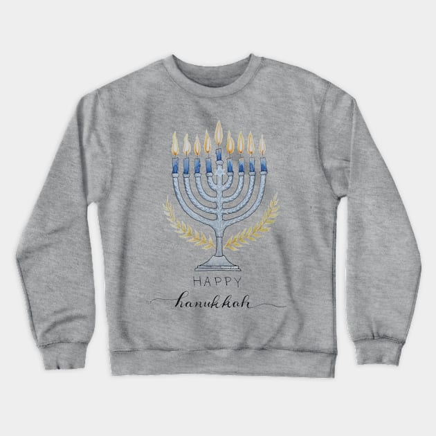 Watercolor Happy Hanukkah Menorah Crewneck Sweatshirt by Jessfm